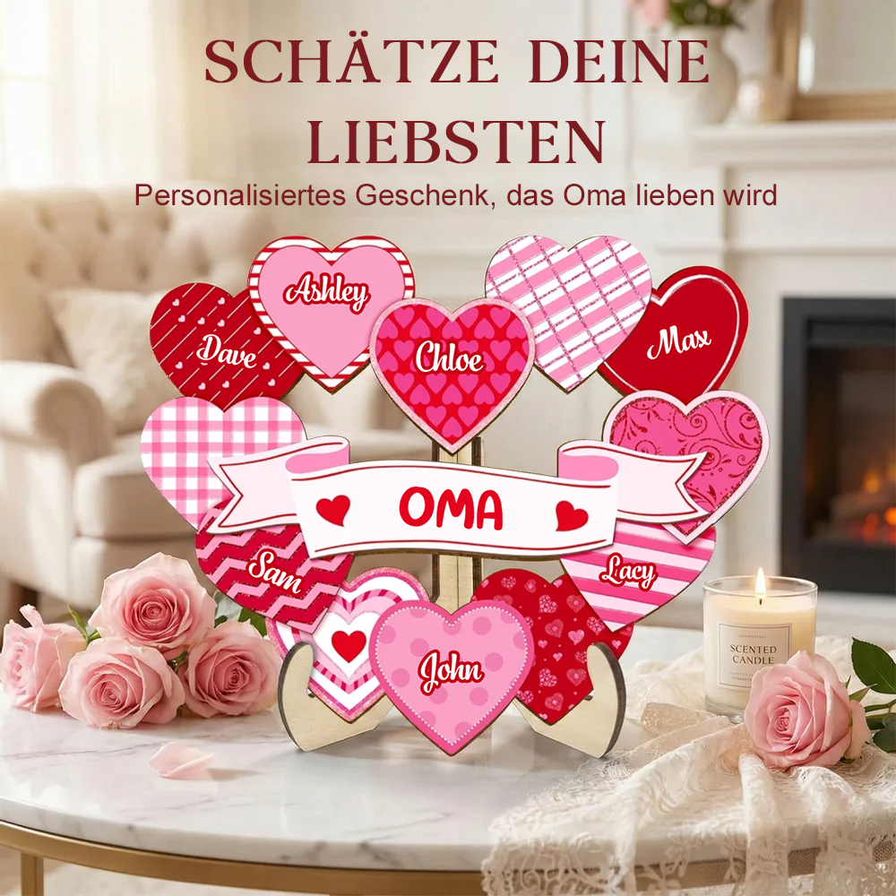 Omas Schätze-Personalisierter Holzaufsteller mit Herzen Geschenk für Mama und Oma
