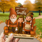 Gnomenfamilie Herbstsaison Holzplakette mit Namen