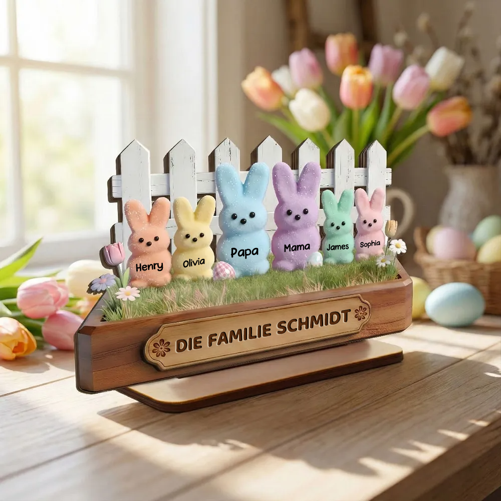 Häschenfamilie-Personalisierter Holzaufsteller mit Namen Geschenk für Opa, Oma und Mama