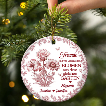 Personalisierter Keramikanhänger mit Geburtsblumen – Für Schwestern & Beste Freundinnen