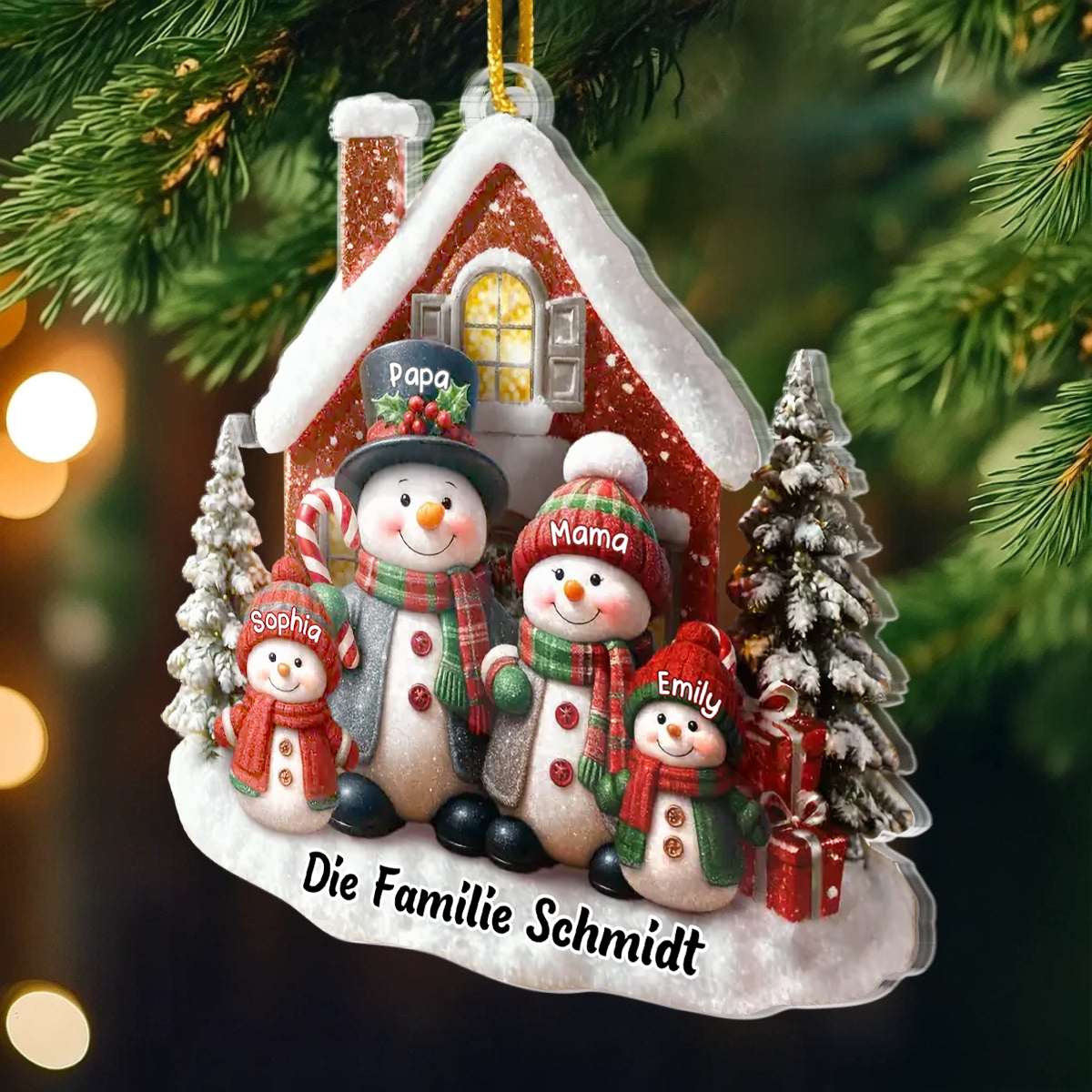 Schneemanfamilie-Personalisierter Acrylanhänger mit Eltern und Kinder Christbaumschmuck für Familie