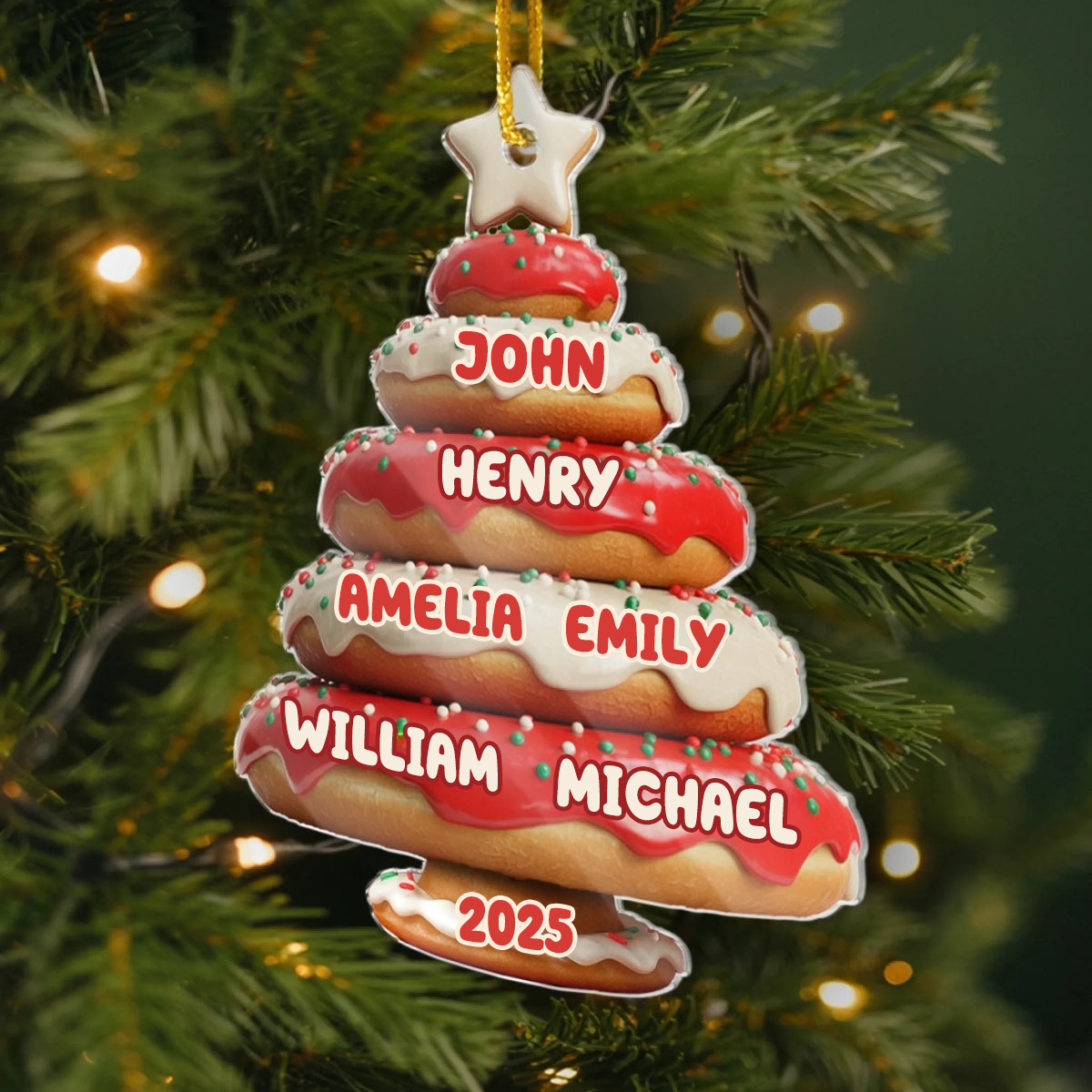 Donutbaum-Personalisierter Acrylanhänger mit Namen Christbaumschmuck für Familie