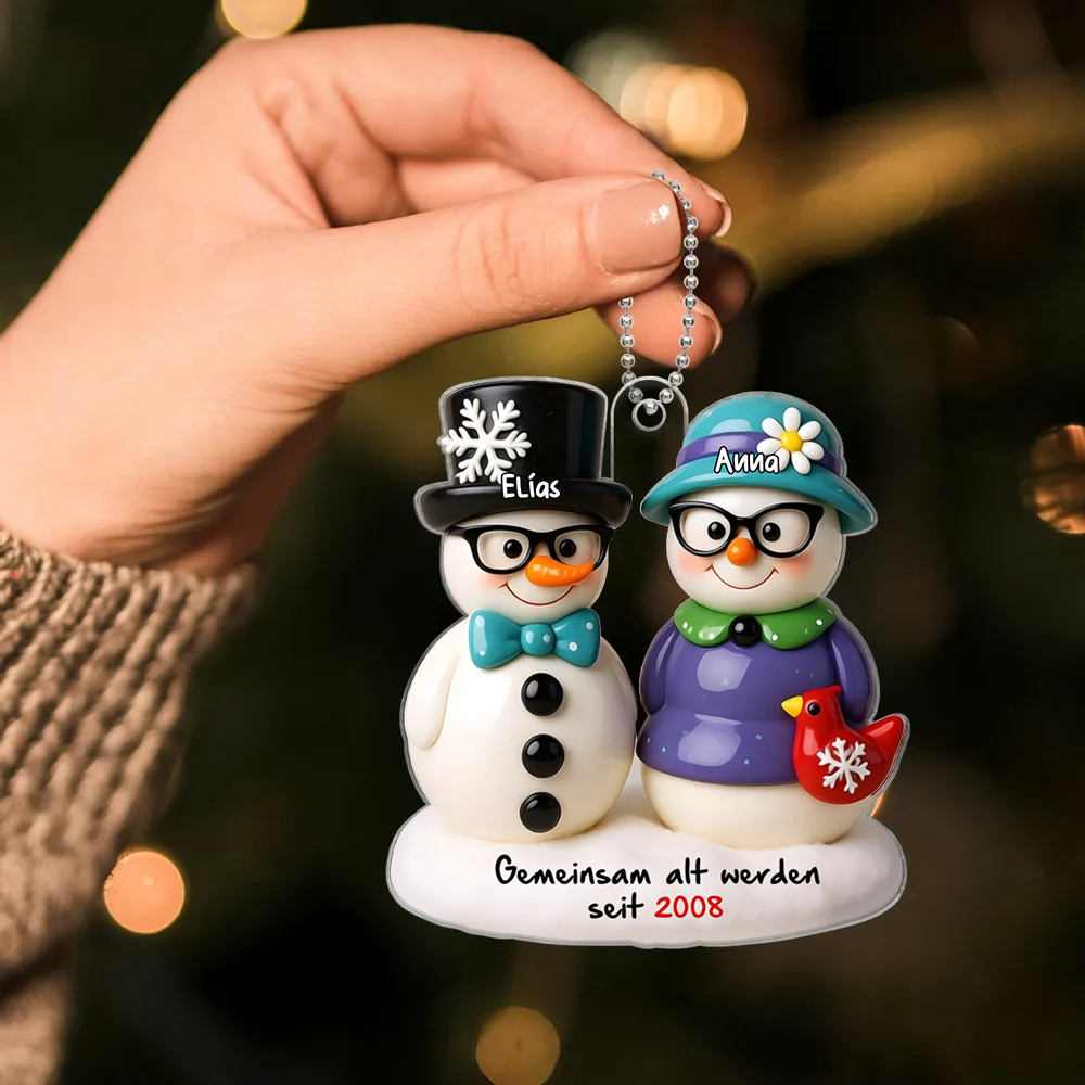 Schneemannpaar - Personalisiertes Christbaumschmuckmit Namen