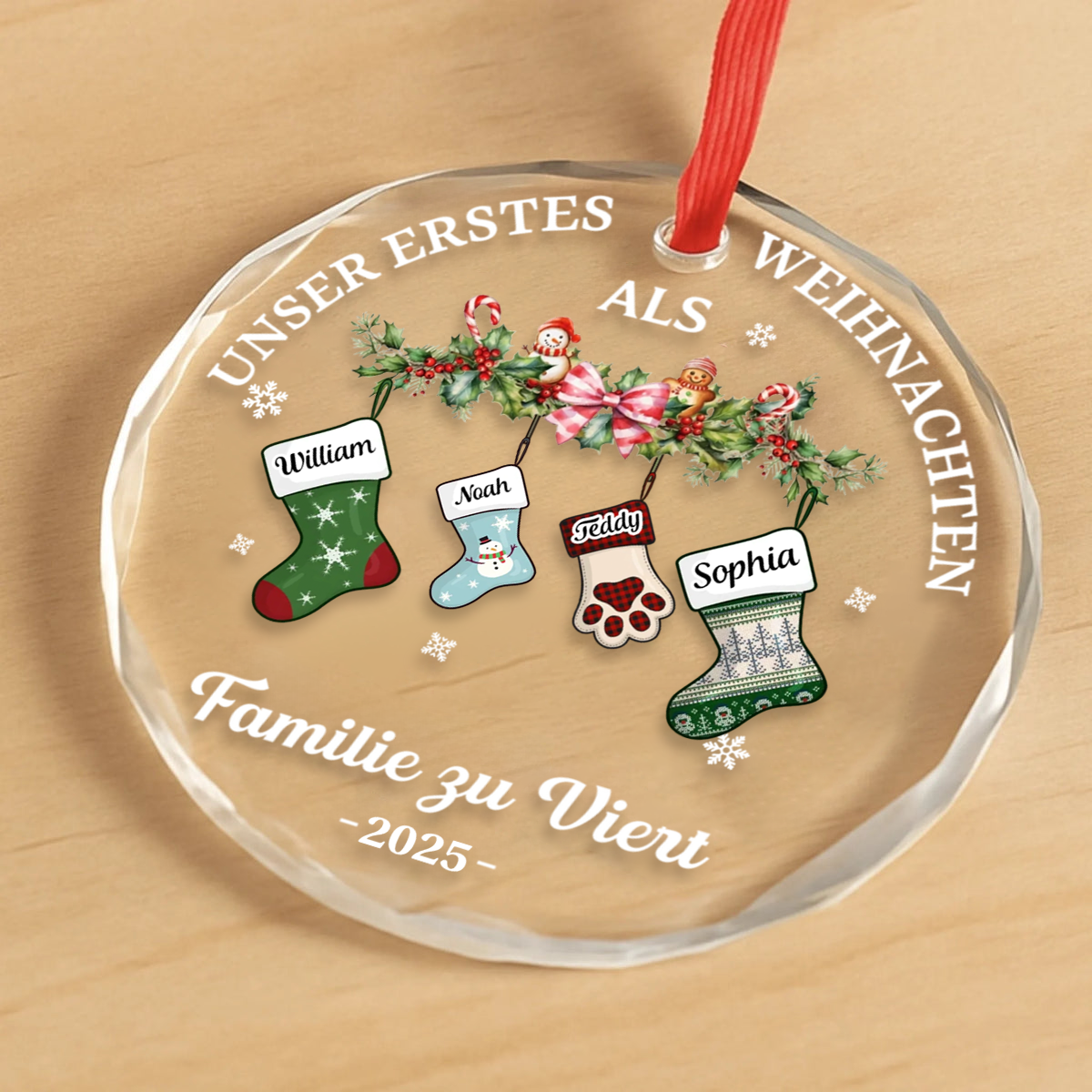 Erstes Weihnachten als Familie zu... Peronalisierter Glasanhänger Christbaumschmuck