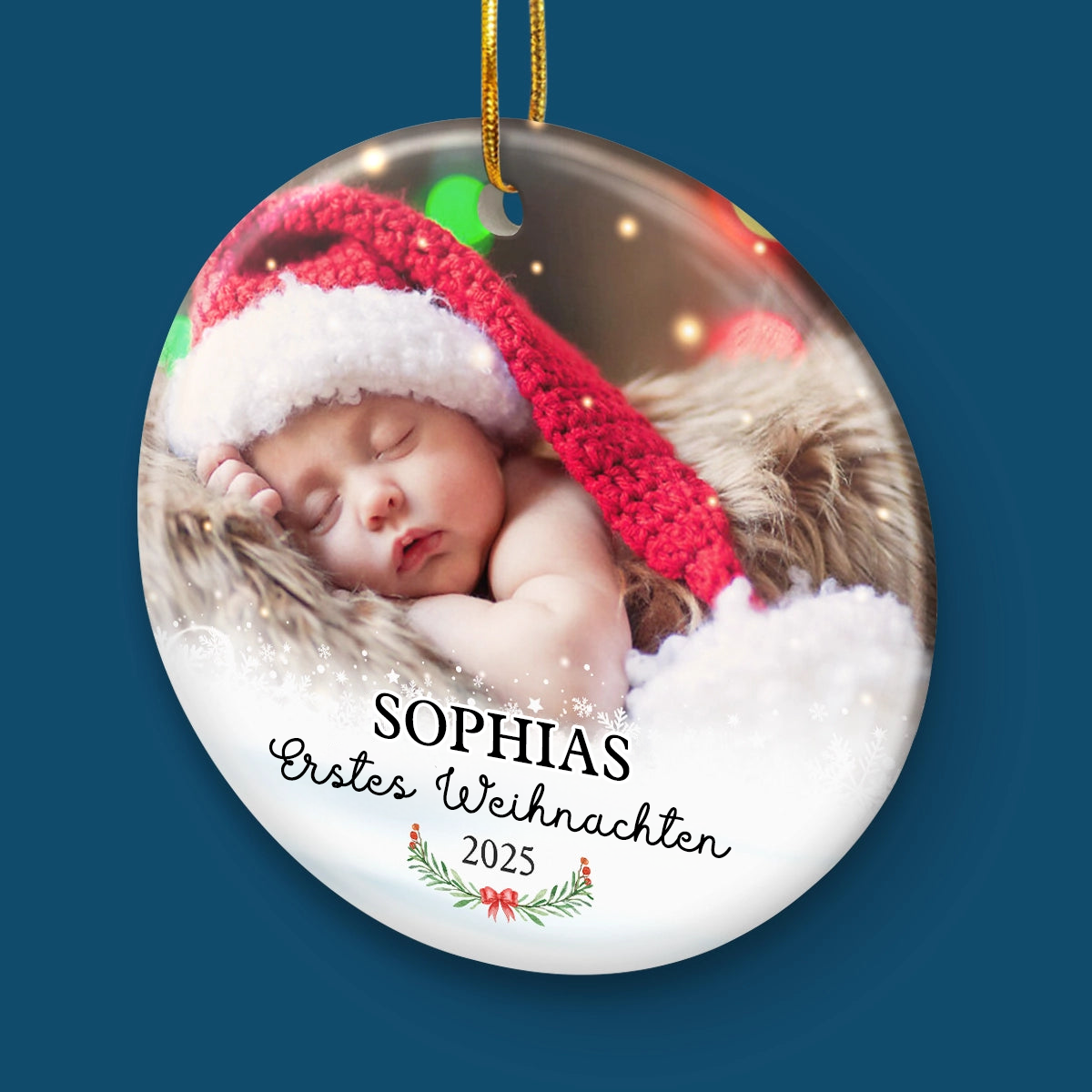 Erstes Weihnachten-Personalisierter Keramik-Ornament mit Foto und Name Christbaumschmuk für Baby