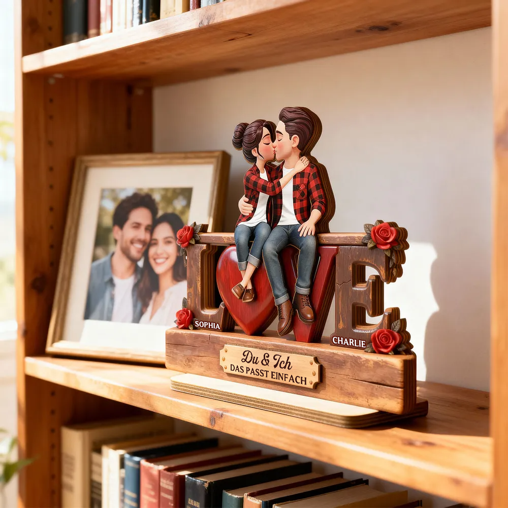 LOVE-Personalisierter Holzaufsteller mit Paar und Text Geschenke zum Jahrestag und Valentinstag