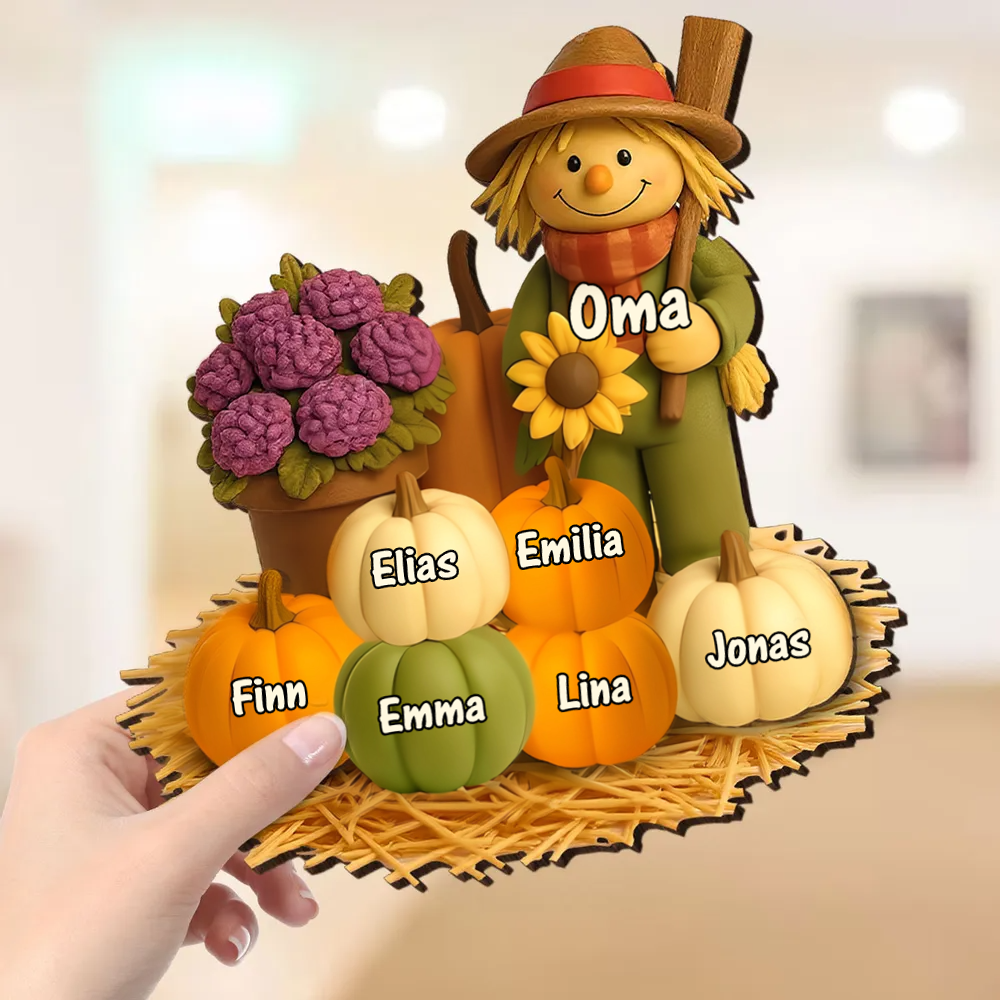 Vogelscheuche und Kürbissen Personalisierte Holztafel mit Namen