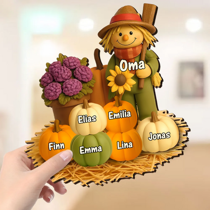 Vogelscheuche und Kürbissen Personalisierte Holztafel mit Namen