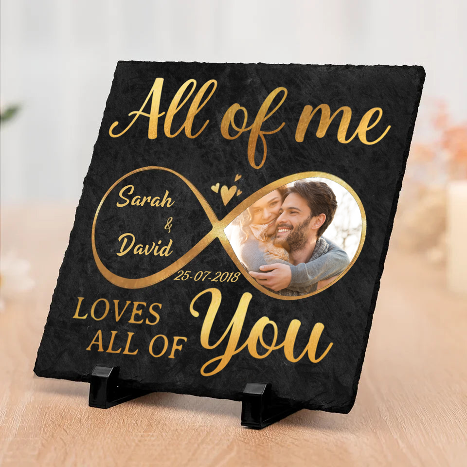 Ich liebe dich - Personalisierte Schieferplatte für Paare mit Unendlichkeitszeichen und Foto