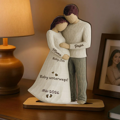 Baby unterwegs-Personalisierter Holzaufsteller mit Namen Geschenk für werdende Mutter