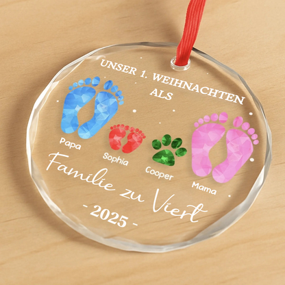„Erstes Weihnachten als Familie zu viert“-Fußabdruck-Ornament Christbaumschmuck für Baby