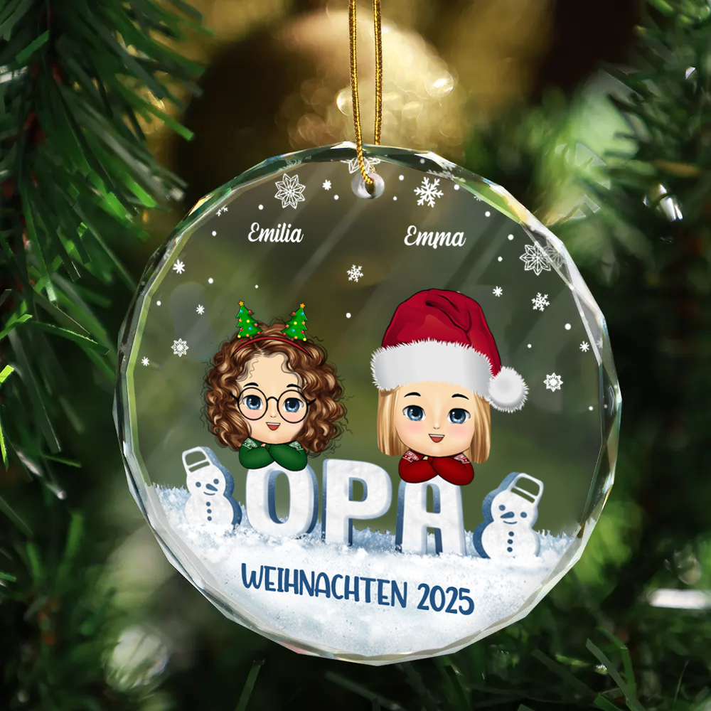 Personalisierter Glasanhänger mit Kinder Christbaumschmuck für Oma, Opa, Papa und Mama