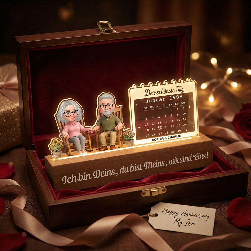 Personalisiertes LED-Nachtlicht mit Paar und Kalender Geschenk zum Jahrestag