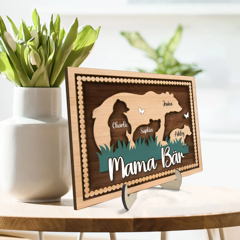Mama Bär-Personalisierter 2-Schicht-Holzaufsteller mit Bärenmotiv