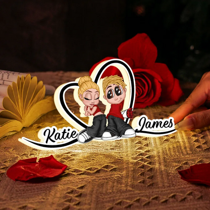 Y2K-Paar und Herz Personalisierte Lichtbox mit Namen Geschenk für Paar/LGBT-Paar