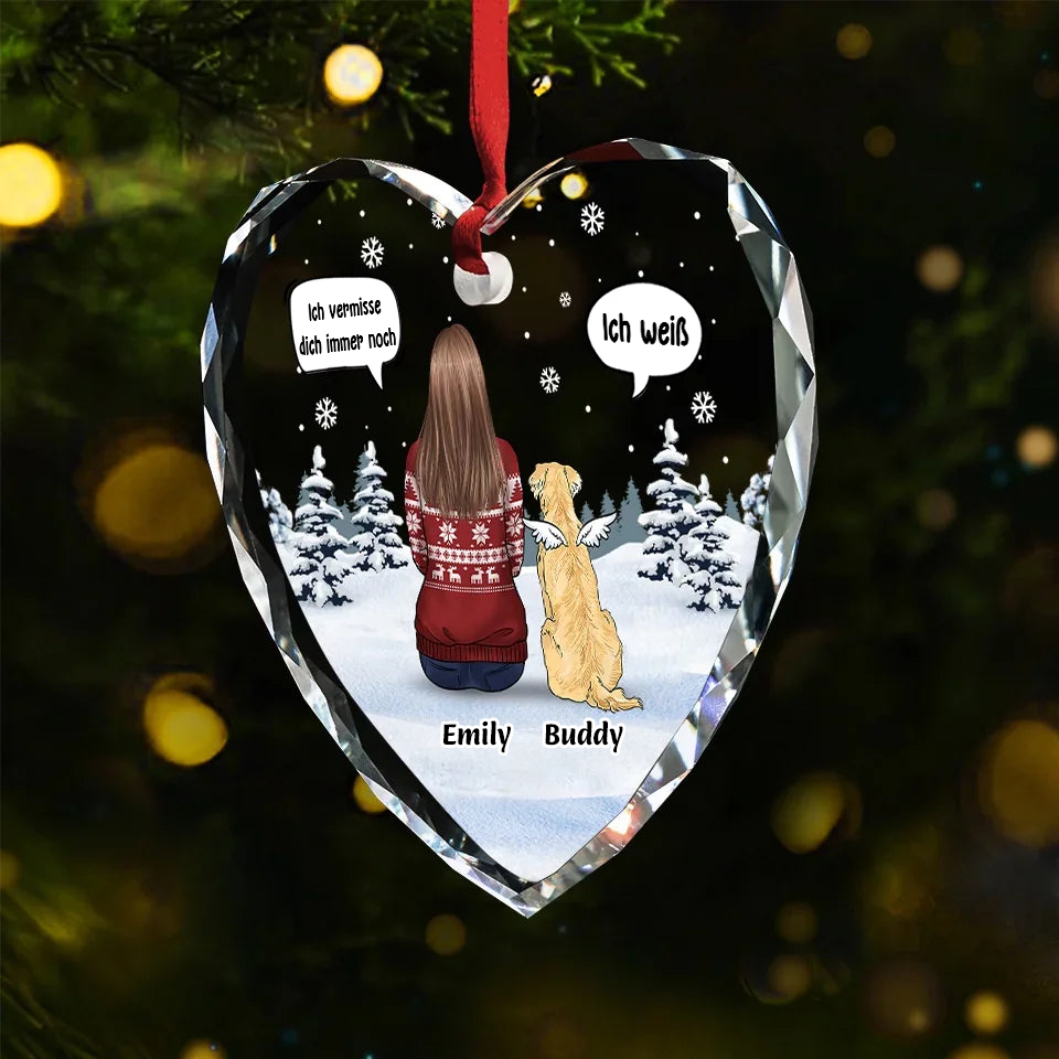 Personalisierter Glasanhänger Christbaumschmuck mit Hund und Katze Trauergeschenk für Haustiere