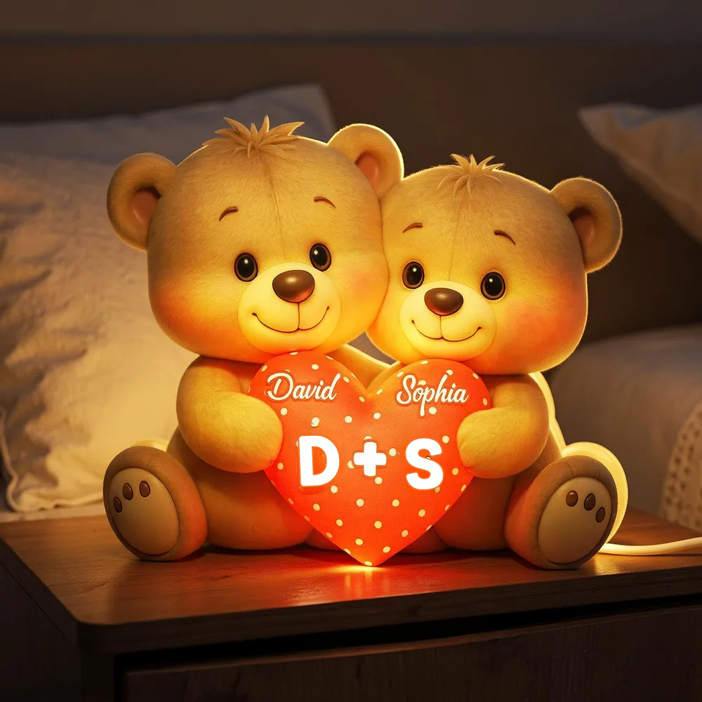 Bären und Herz-Personalisierte LED-Lichtbox mit Namen Geschenk für Paar