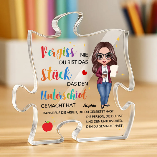 Acryltafel mit Puzzle Geschenk für Lehrerin