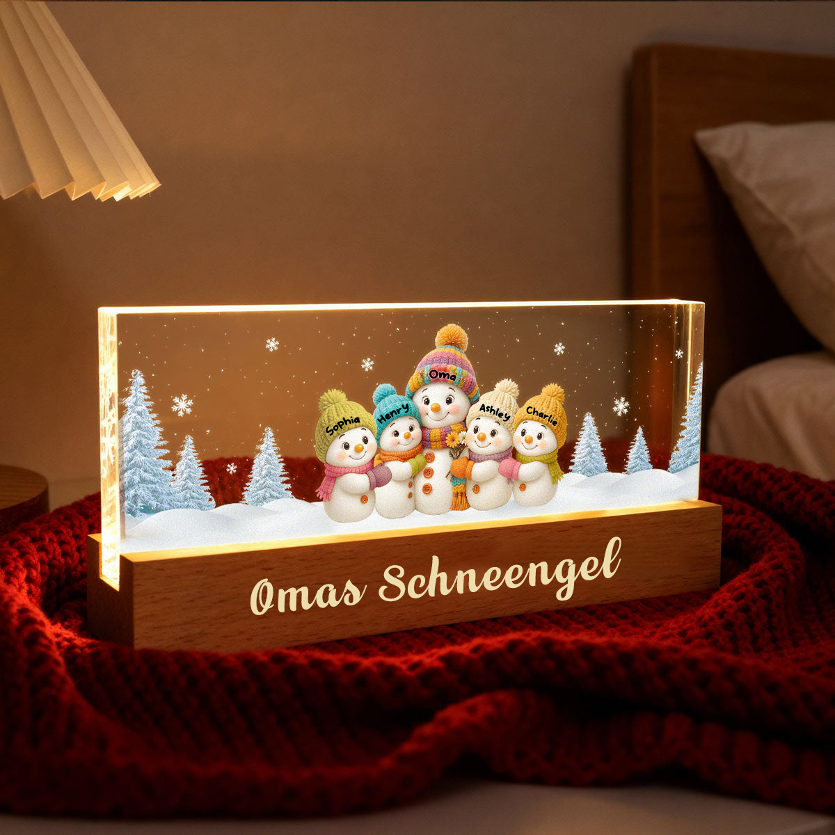 Personalisierte LED-Nachtlicht für Oma – Schneemann-Motiv mit Namen