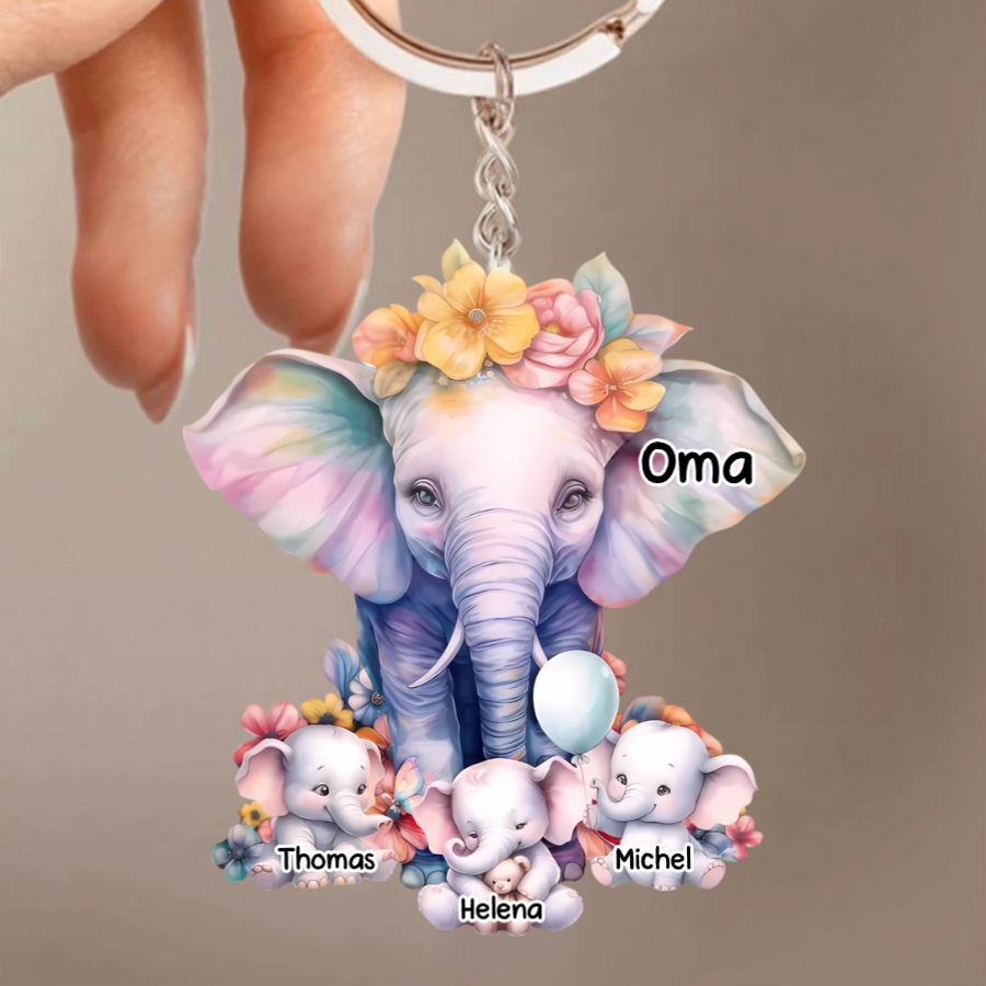 Elefanten-Personalisiertes Acryl-Schlüsselanhänger für Mama und Oma