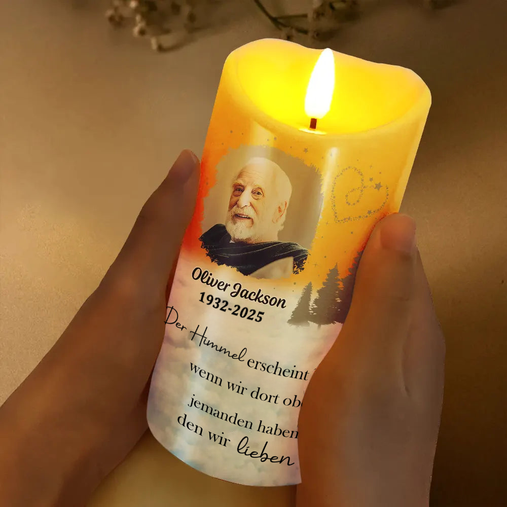 Personalisierte LED-Kerze mit Foto Trauerkerze mit Bäumen