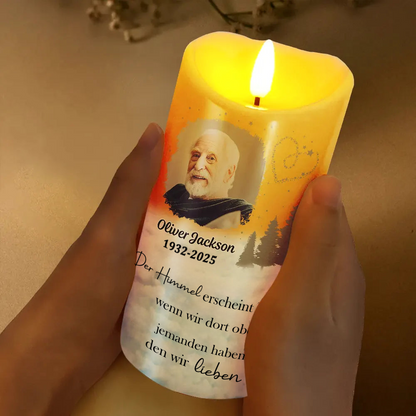Personalisierte LED-Kerze mit Foto Trauerkerze mit Bäumen