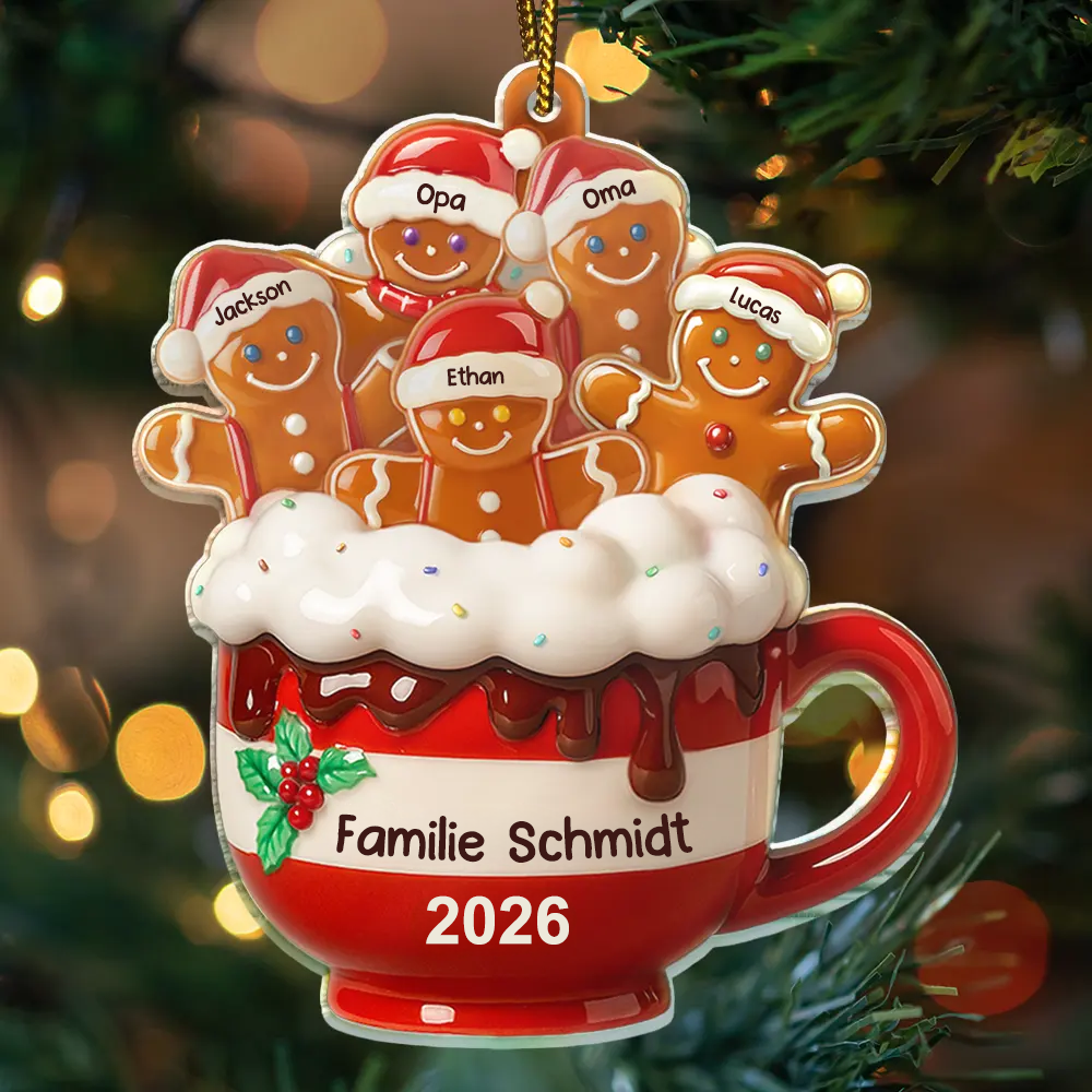 Personalisierter Acryl-Weihnachtsanhänger – Lebkuchenfamilie mit Namen