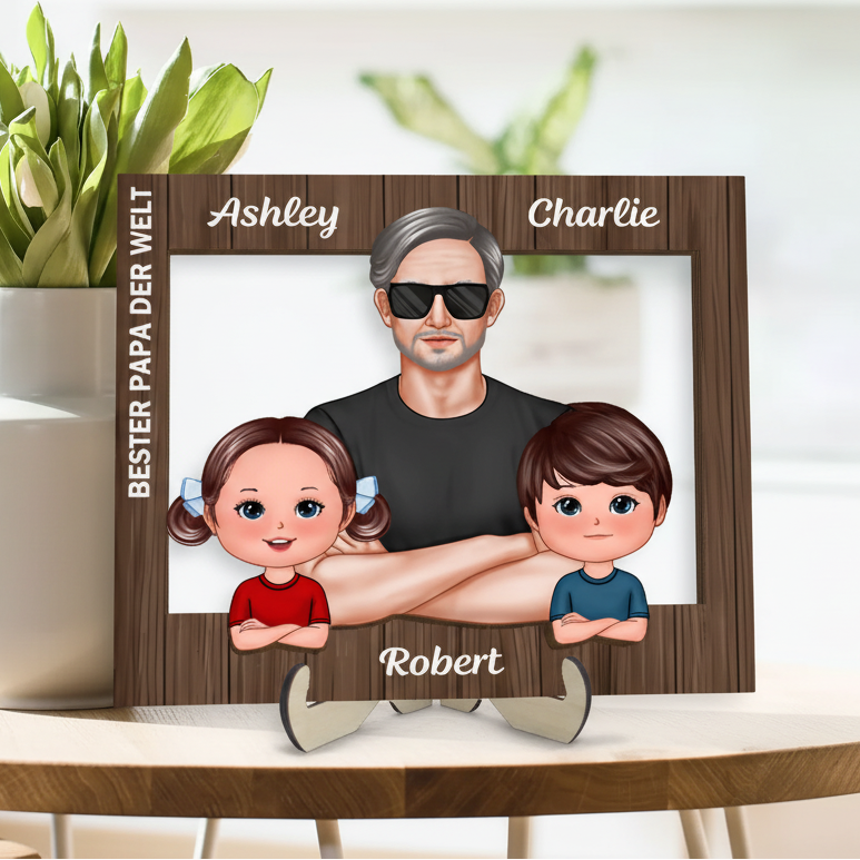 Rahmen-Personalisierte Holztafel mit Mann und Kinder Geschenk für Papa und Opa