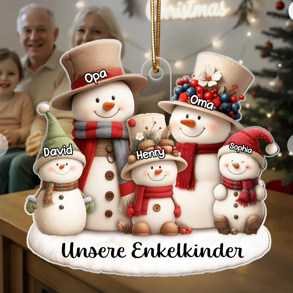 Personalisierter Acrylanhänger mit Schneemanfamilie Christbaumanhänger mit Namen und Text