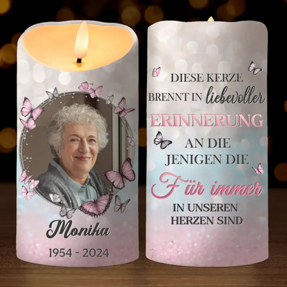 In liebevoller Erinnerung an...- Personalisierte Trauerkerze LED-Kerze mit Foto