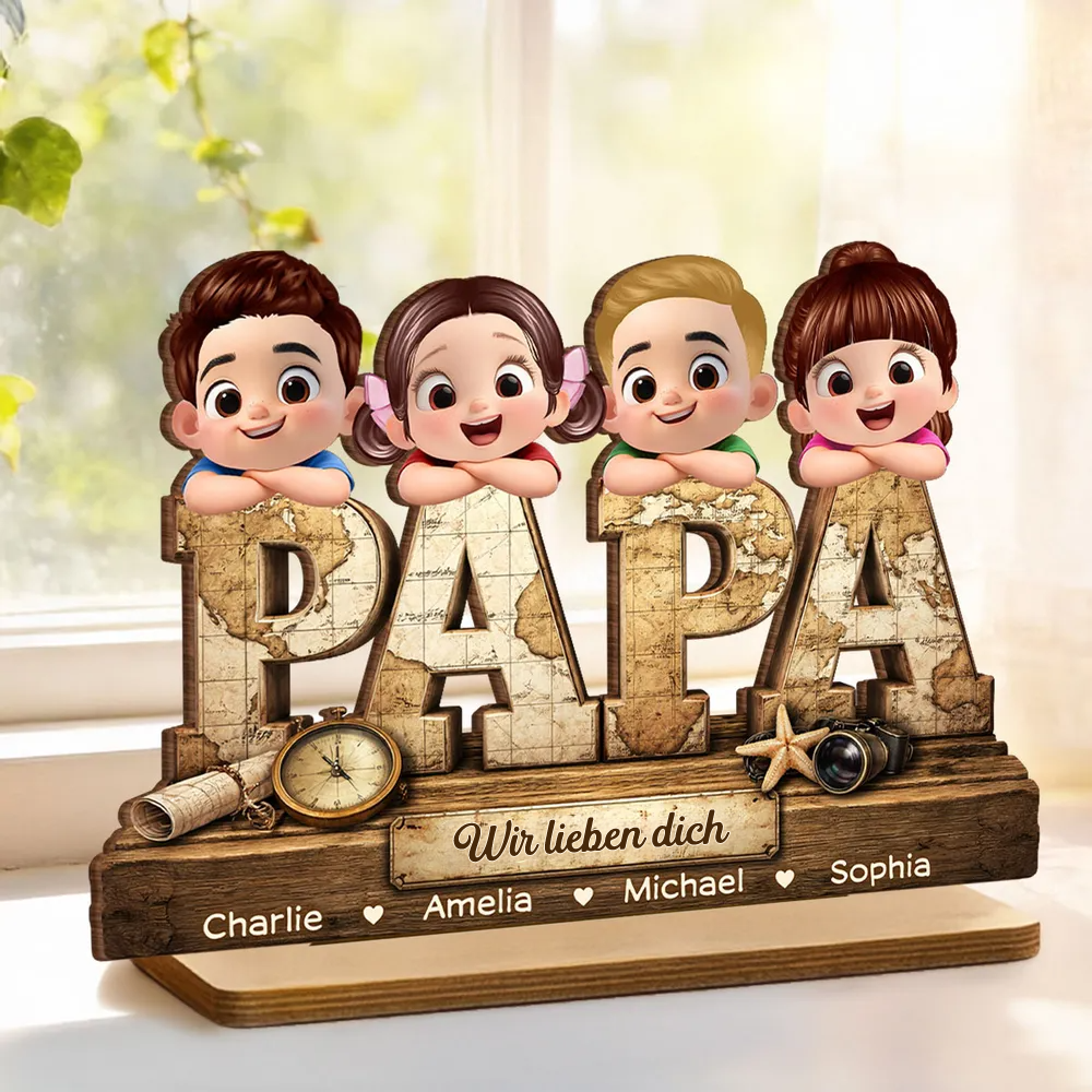 PAPA Personalisierter Holzaufsteller mit Kinder Geschenk für Vater