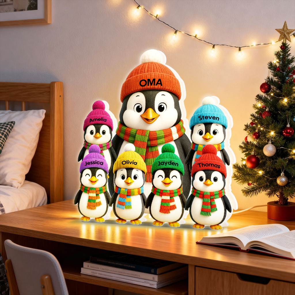 Personalisierte LED-Lichtbox für Oma – Pinguin-Motiv mit Namen