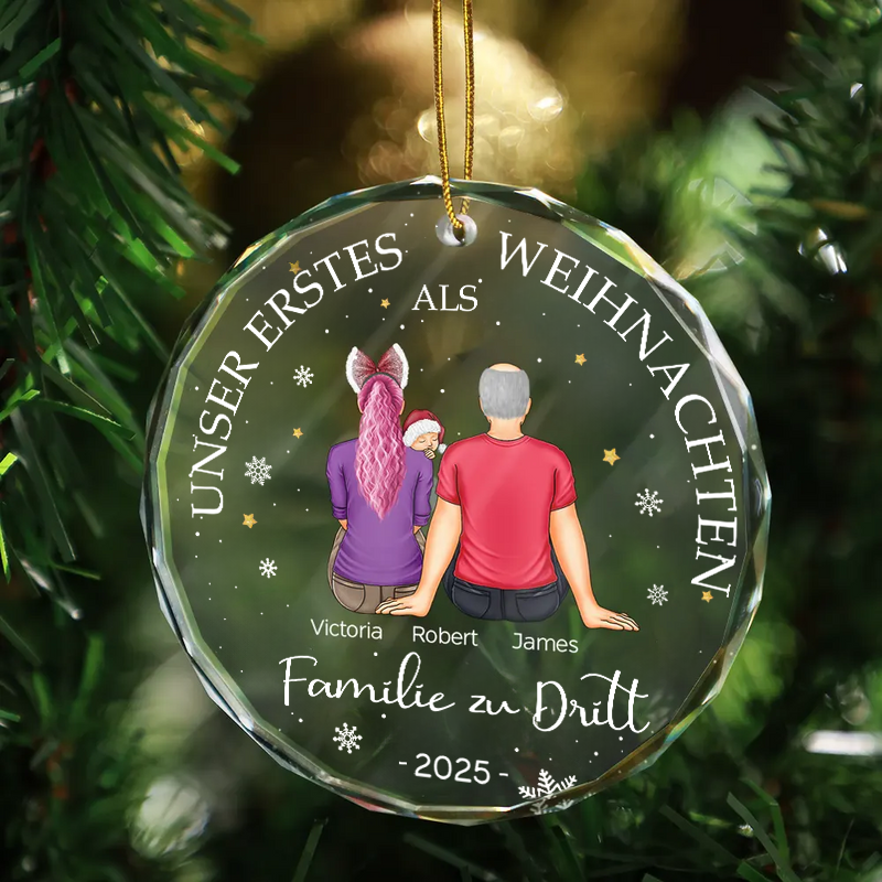 Unser Erstes Weihnachten als Familie zu...Personalisierter Glasornament Christbaumschmuck mit Baby, Hund und Katze