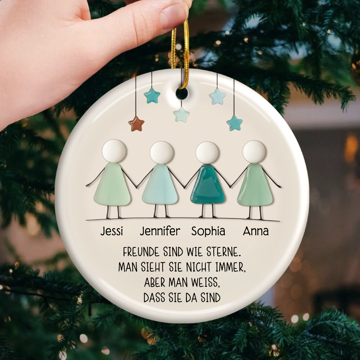 Personalisiertes Keramikornament mit Meerglasmotiv Christbaumschmuck für Freunde und beste Freundin