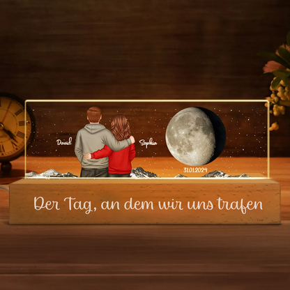 Paar unter dem Mond-Personalisierte LED-Nachtlicht mit Mondphase, Paar und Text