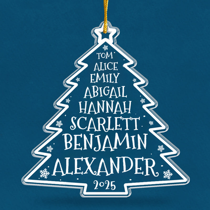 Personalisierter Acrylanhänger mit 2-8 Namen Christbaumschmuck mit Tannenbaum