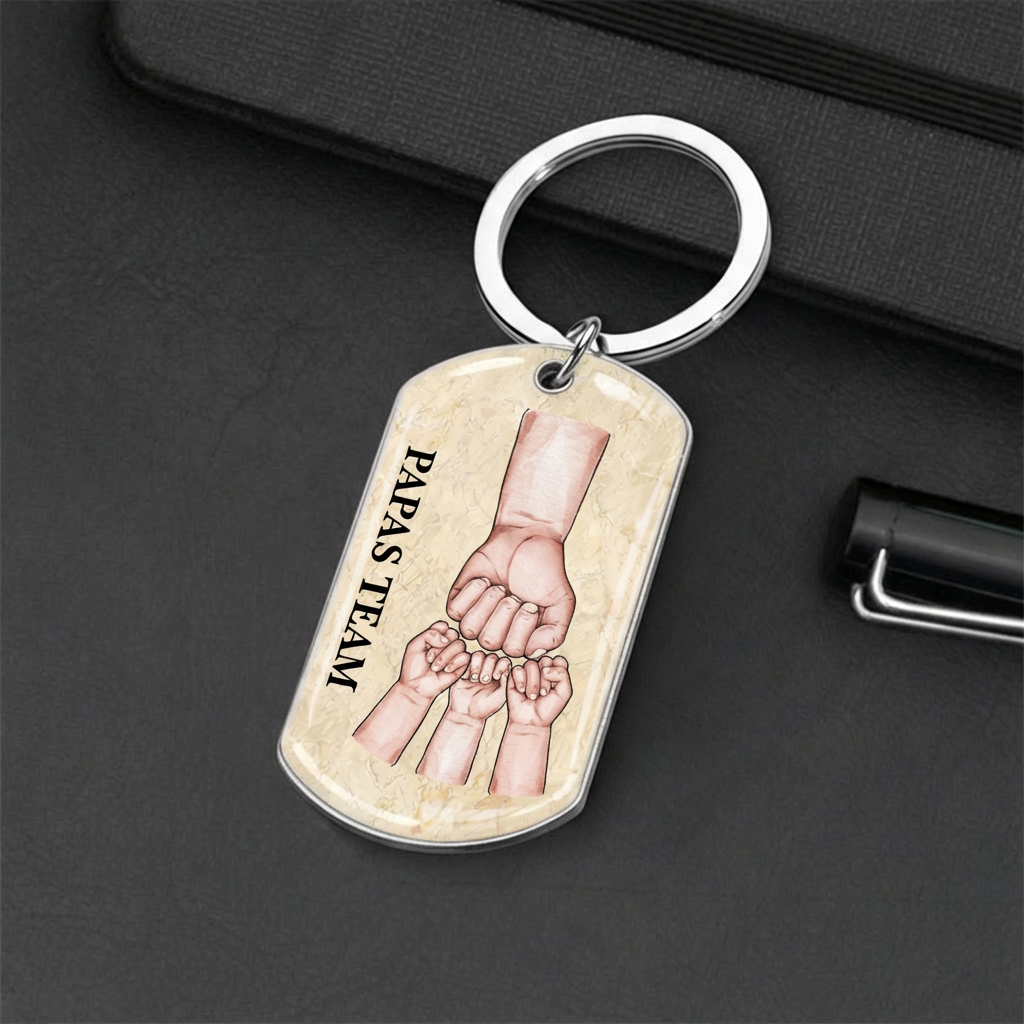 Papa und Kinder Fausstoß-Edelstahl-Schlüsselanhänger mit Expoxidharz