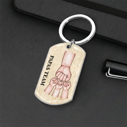 Papa und Kinder Fausstoß-Edelstahl-Schlüsselanhänger mit Expoxidharz