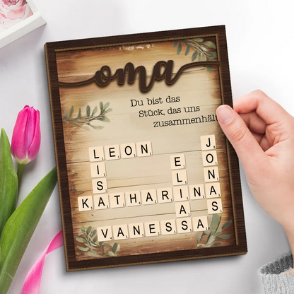 Kreuzworträsel-Personalisierte Holztafel Geschenk für Oma