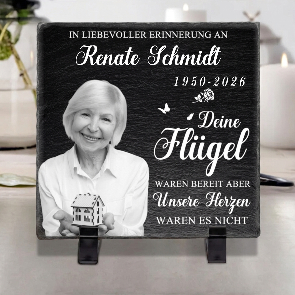 Personalisierte Schieferplatte mit Foto und Spruch zum liebevollen Gedenken Trauergeschenk