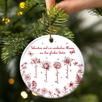 Personalisierte Keramik Ornament Christbaumschmuck mit Geburtsblumen Geschenk für Schwestern
