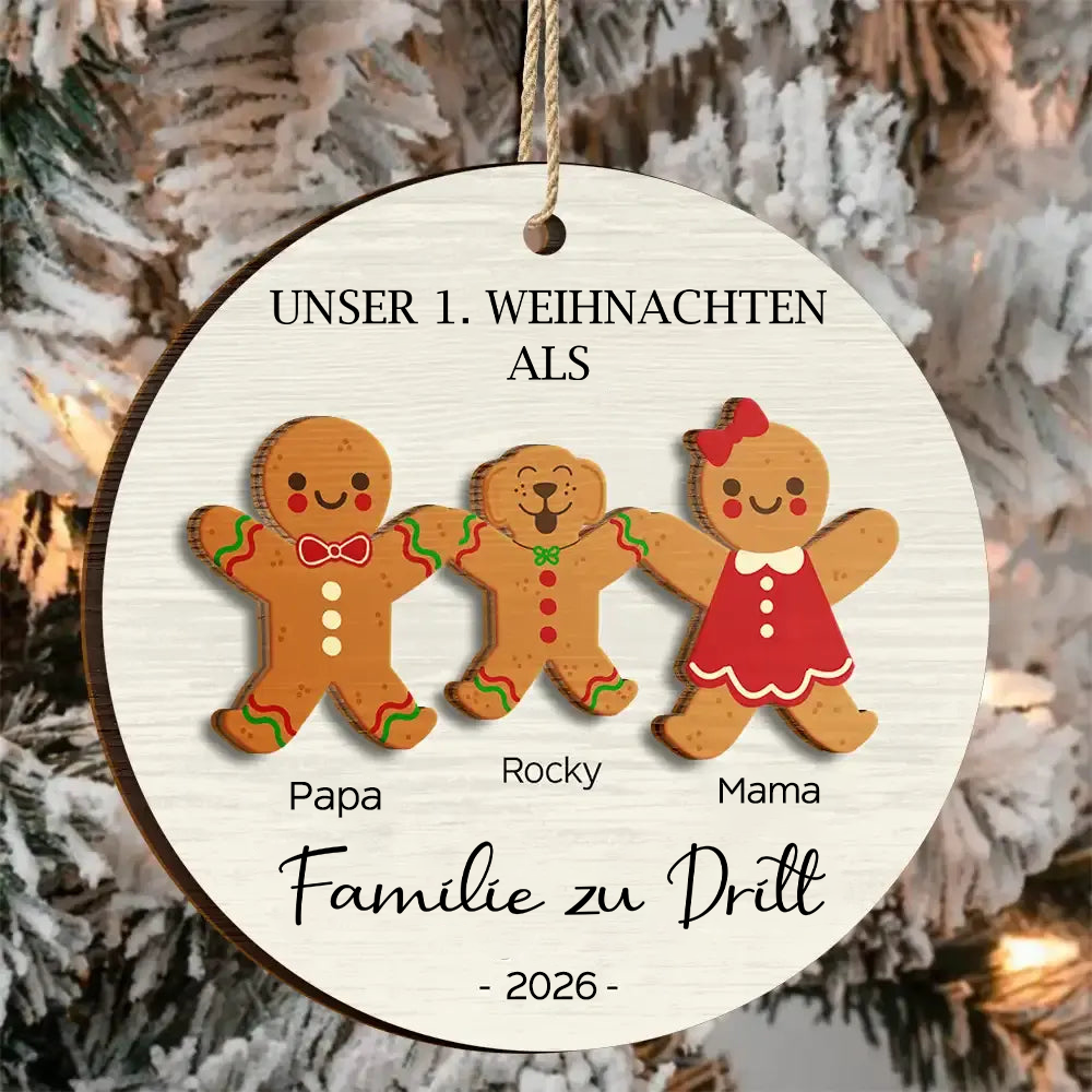 Personalisierter Holz-Weihnachtsanhänger – Erstes Weihnachten, Lebkuchenmann-Motiv