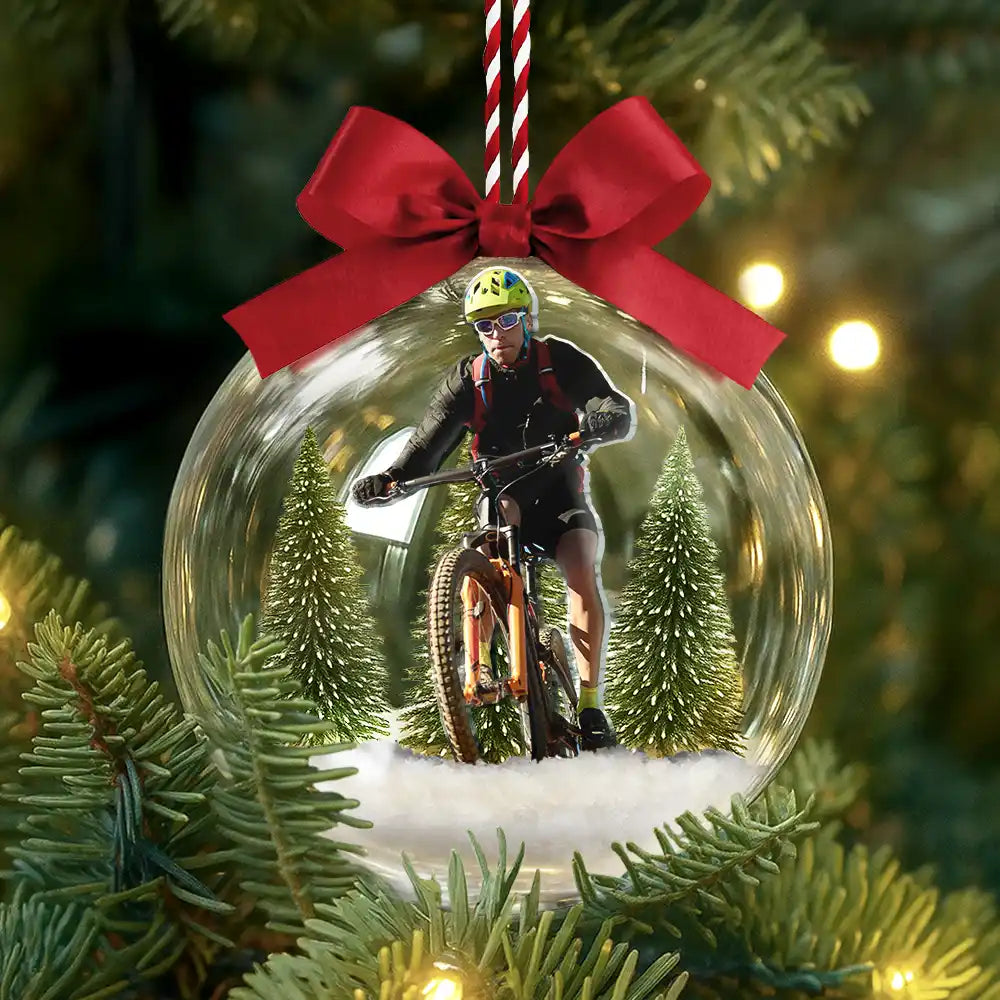 Personalisierte 3D-Christbaumkugel mit Foto – Mountainbike-Motiv