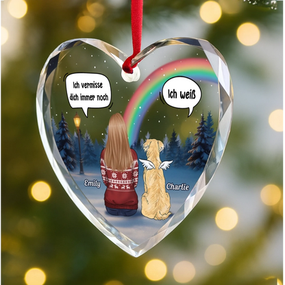 Personalisierter Herzförmiger Glasanhänger Christbaumschmuck zur Erinnerung an Haustiere