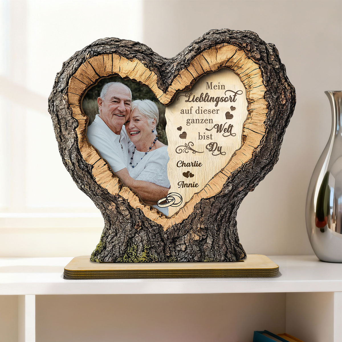 Mein Lieblingsort... Personalisierter Holzaufsteller mit Foto und Spruch, Geschenk für Paar