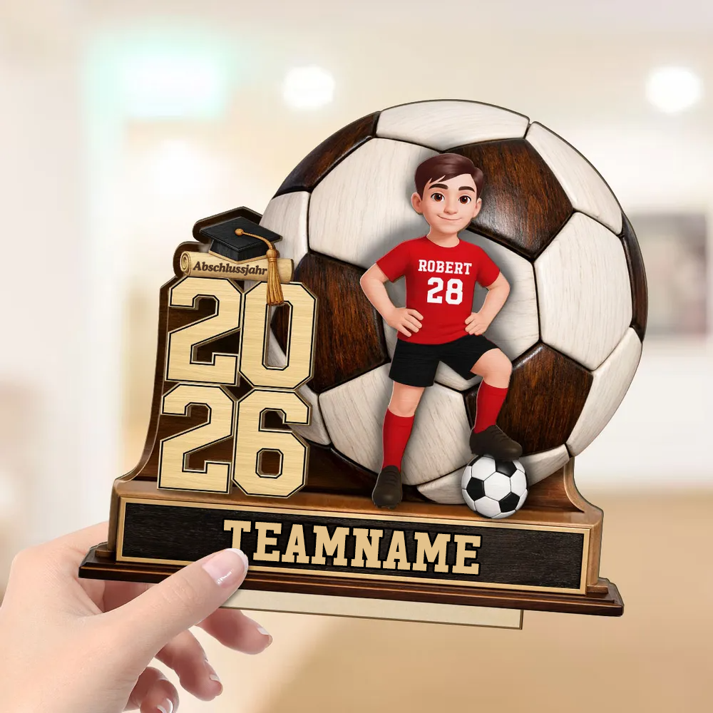 Fußballkind 2026-Personalisierter Holzaufsteller mit Figur und Text Geschenk zum Abschluss für Tochter und Sohn