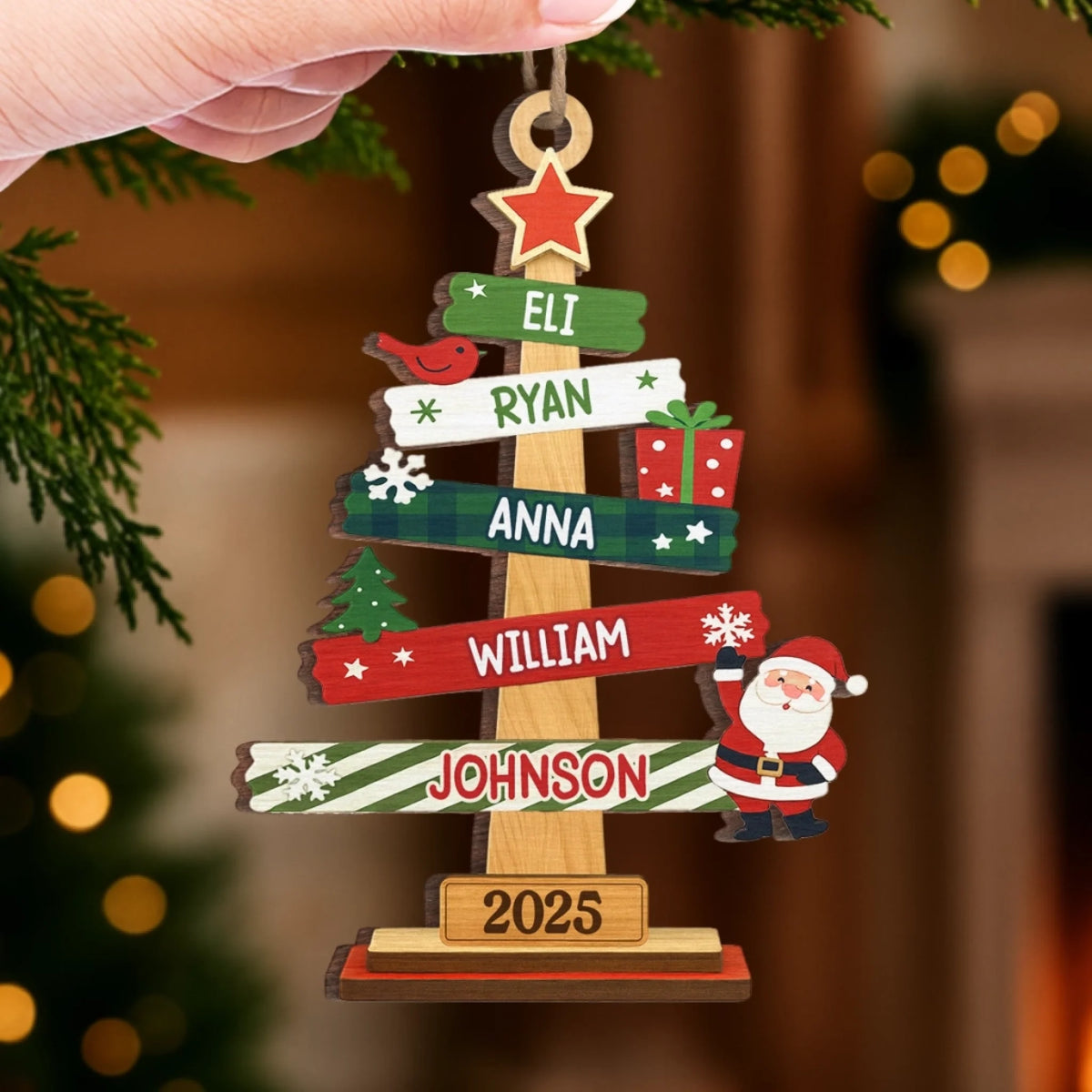 Christbaumanhänger mit Tannenbaummotiv 2-lagige Holzornamente Geschenk für Familie