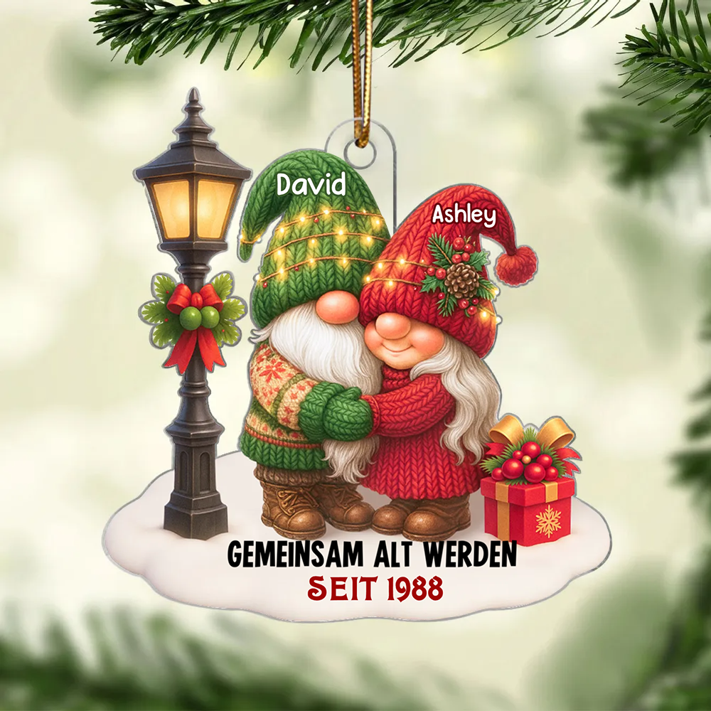 Gemeinsam alt werden-Personlisierter Acrylanhänger mit Zwergenpaar Christbaumschmuck für Paar