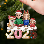 2025 Familie- Personalisierter Acrylanhänger mit Hund und Katze Christbaumschmuck mit Familie
