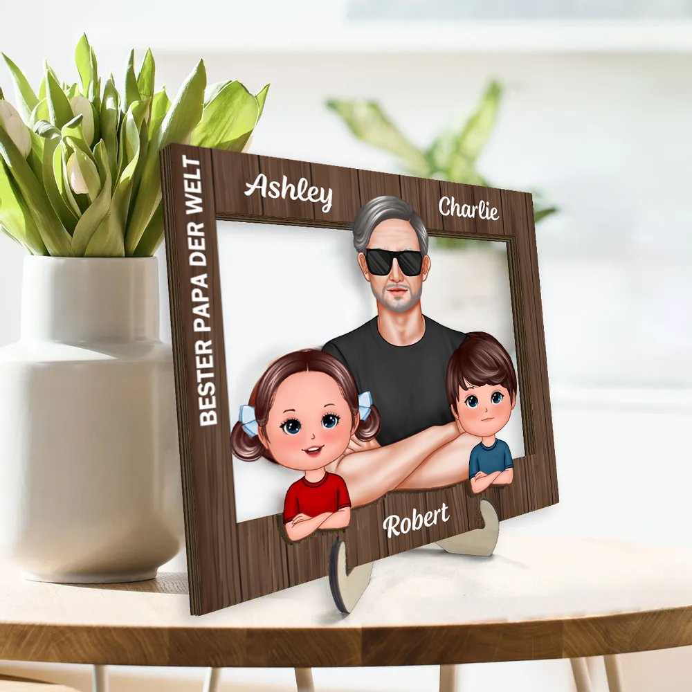 Rahmen-Personalisierte Holztafel mit Mann und Kinder Geschenk für Papa und Opa